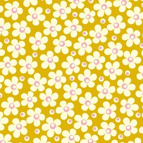 70s Retro Bubble Floral in Gold and Pink