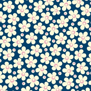 70s Retro Bubble Floral in Blue and Soft Pink