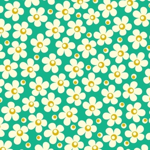 70s Retro Bubble Floral in Emerald Green and Gold