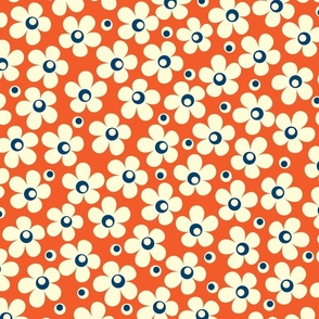 70s Retro Bubble Floral in Red and Blue