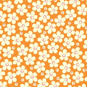 70s Retro Bubble Floral in Orange and Pink