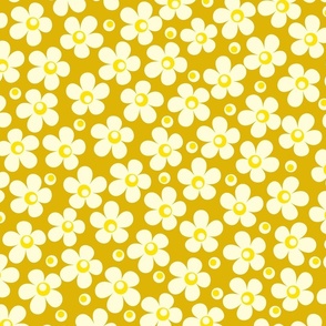 Retro 70s Bubble Floral in Mustard, Lemon
