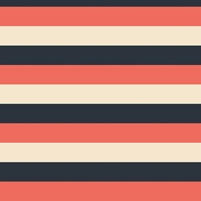Horizontal strawberry stripes - medium size in midnight, cream and coral