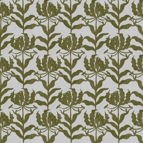 Glory Lily - Olive Green on Grey (Small Scale)