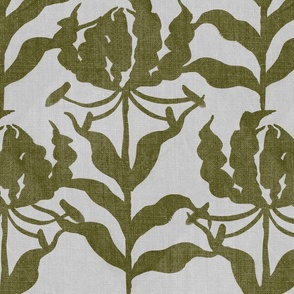 Glory Lily - Olive Green on Grey (Large Scale)