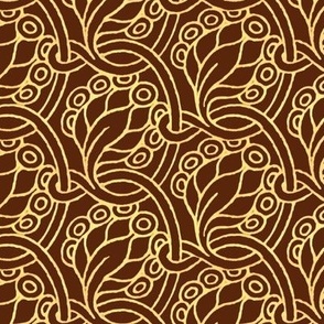 1893 Vintage Gilded Art Nouveau Peacock Feathers on Chocolate Brown from the Book Cover of "Goblin Market" - Coordinate