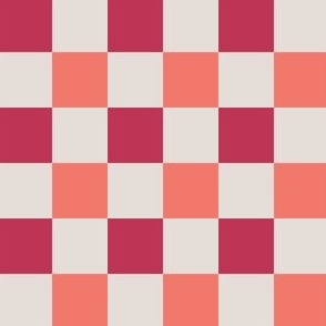 Checkered Pattern - Coral, Magenta, Cream - Medium 