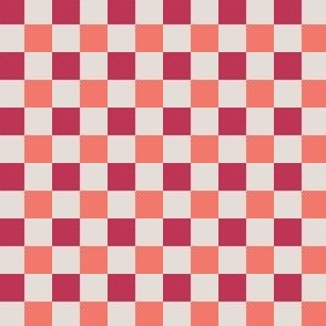Checkered Pattern - Coral, Magenta, Cream - Small 