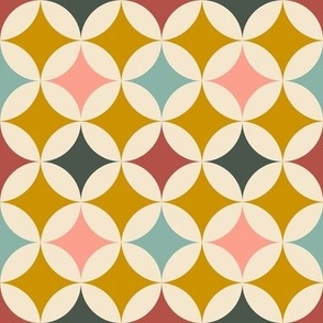 Circles in mustard, light teal and peach