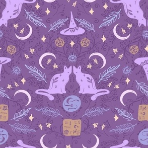 Boho Spooky spells Halloween black cats witches spells stars moon Purple by Jac Slade Regular Scale 