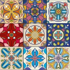9 Multicolor Floral Tiles - Square