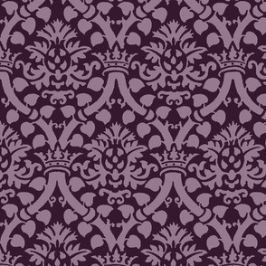 damask with crowns, aubergine