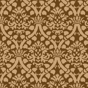 damask with crowns, burnt caramel