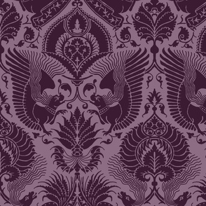 Fancy Damask with Animals, Aubergine