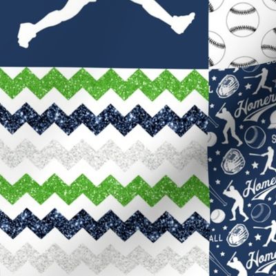 Softball//Navy & Lime - Wholecloth Cheater Quilt