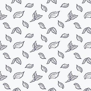 White fabric with navy leaves