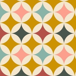 Circles on mustard, peach, light and dark teal - big size