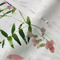 21" Hand painted Watercolor Vines and Climers, Wild Peas, Wildflowers Herbs And Greenery - Perfect for Nursery home decor and wallpaper