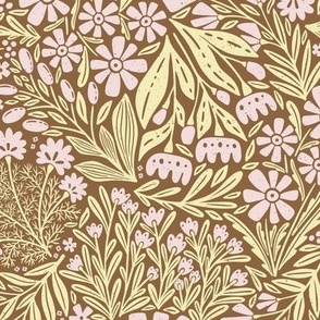 Garden Tea Party Floral-Block Print on glaze brown Medium