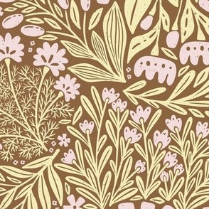 Garden Tea Party Floral-Block Print on glaze brown Large