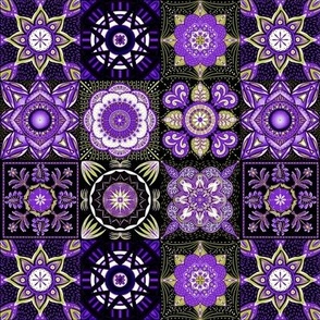 Mediterranean mandala flower tiles 9 grid patchwork handdrawn cottage core 6” repeat lavender, lilac, lime green and white