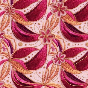Vintage Embroidery And Elegant Trimmings Pattern Fuchsia Pink, Amber And Gold