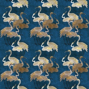 Deco Cranes, Sapphire, 6in x 8.89in repeat scale
