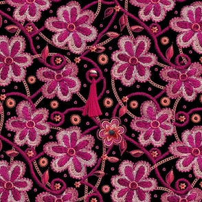 Embroidery And Elegant Trimmings Floral Pattern Mauve And Fuchsia