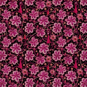 Embroidery And Elegant Trimmings Floral Pattern Mauve And Fuchsia Smaller Scale