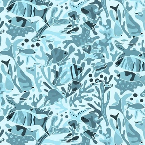 Coral Reefs - Hidden Whimsical - blue | regular scale ©designsbyroochita