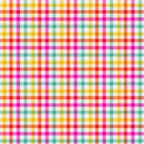 Rainbow watercolor gingham plaid - hand drawn with a  textured background
