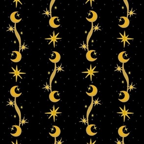 Celestial Moons and Stars on Black