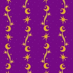 Celestial Moons and Stars on Purple