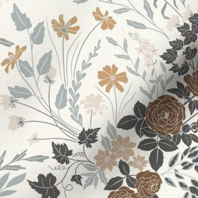 My Dreamy Botanical Floral Garden- earth toned neutrals brown and grey Medium