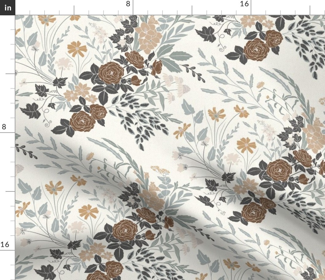 My Dreamy Botanical Floral Garden- earth toned neutrals brown and grey Medium