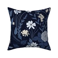 My Dreamy Botanical Floral Garden-blue shades on dark blue