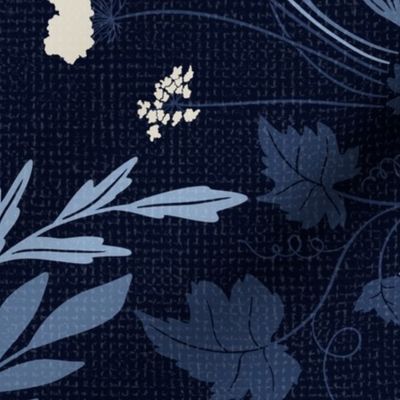 My Dreamy Botanical Floral Garden-blue shades on dark blue