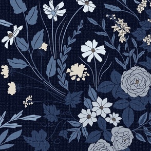 My Dreamy Botanical Floral Garden-blue shades on dark blue