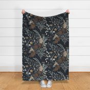 My Dreamy Botanical Floral Garden- earth toned neutrals brown on dark blue