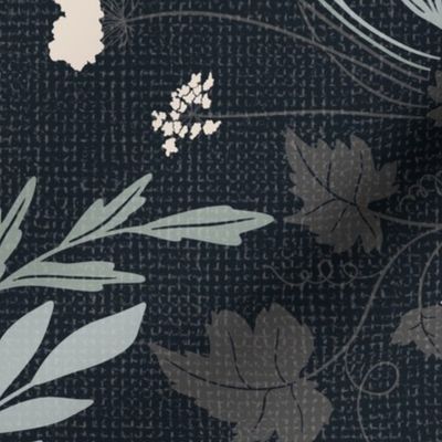 My Dreamy Botanical Floral Garden- earth toned neutrals brown on dark blue