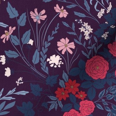 My Dreamy Botanical Floral Garden-jewel toned on dark purple Medium