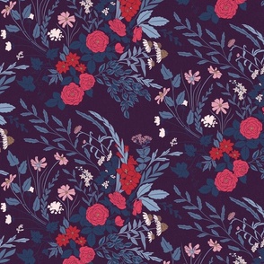 My Dreamy Botanical Floral Garden-jewel toned on dark purple Medium