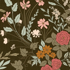 My Dreamy Botanical Floral Garden- fall vintage Bohem color palette on dark 