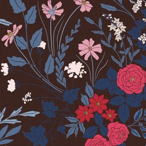 My Dreamy Botanical Floral Garden-jewel toned on washed black