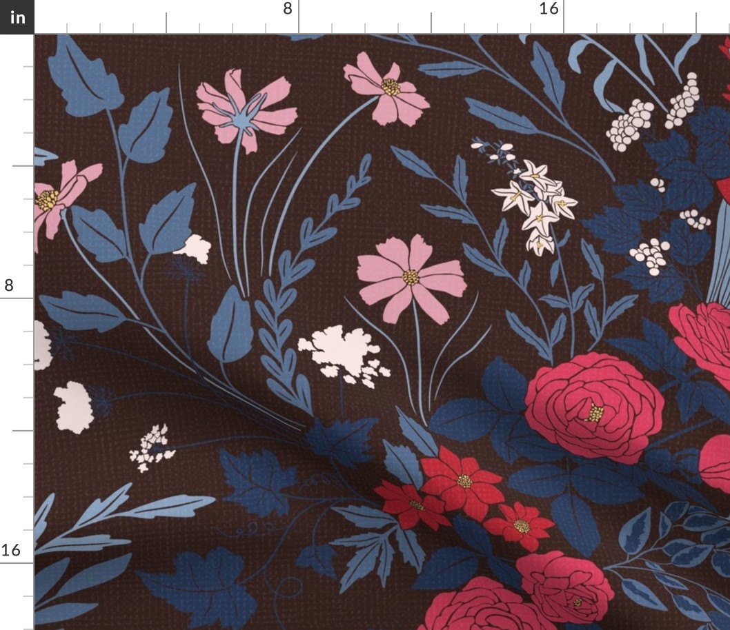 My Dreamy Botanical Floral Garden-jewel toned on washed black