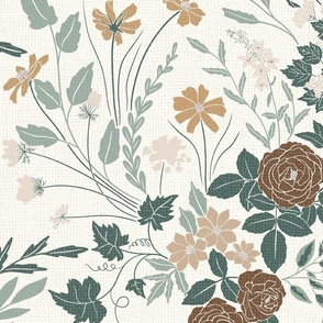 My Dreamy Botanical Floral Garden-blue washed neutrals green and brown