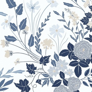 My Dreamy Botanical Floral Garden-blue washed out colourful neutrals on light