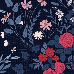 My Dreamy Botanical Floral Garden-jewel toned on dark blue 