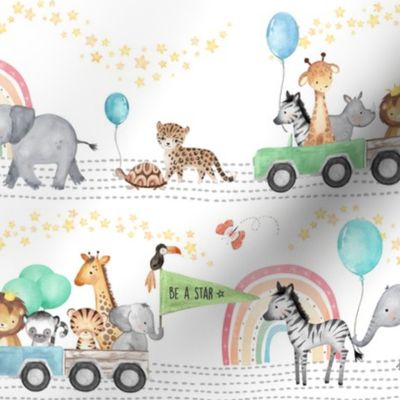 Jungle Parade // Wild Animal Party Boy + Girl Fabric // Elephant Zebra Giraffe Lion and Tiger, smaller