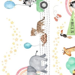 Jungle Parade // Wild Animal Party Boy + Girl Fabric // Elephant Zebra Giraffe Lion and Tiger ROTATED